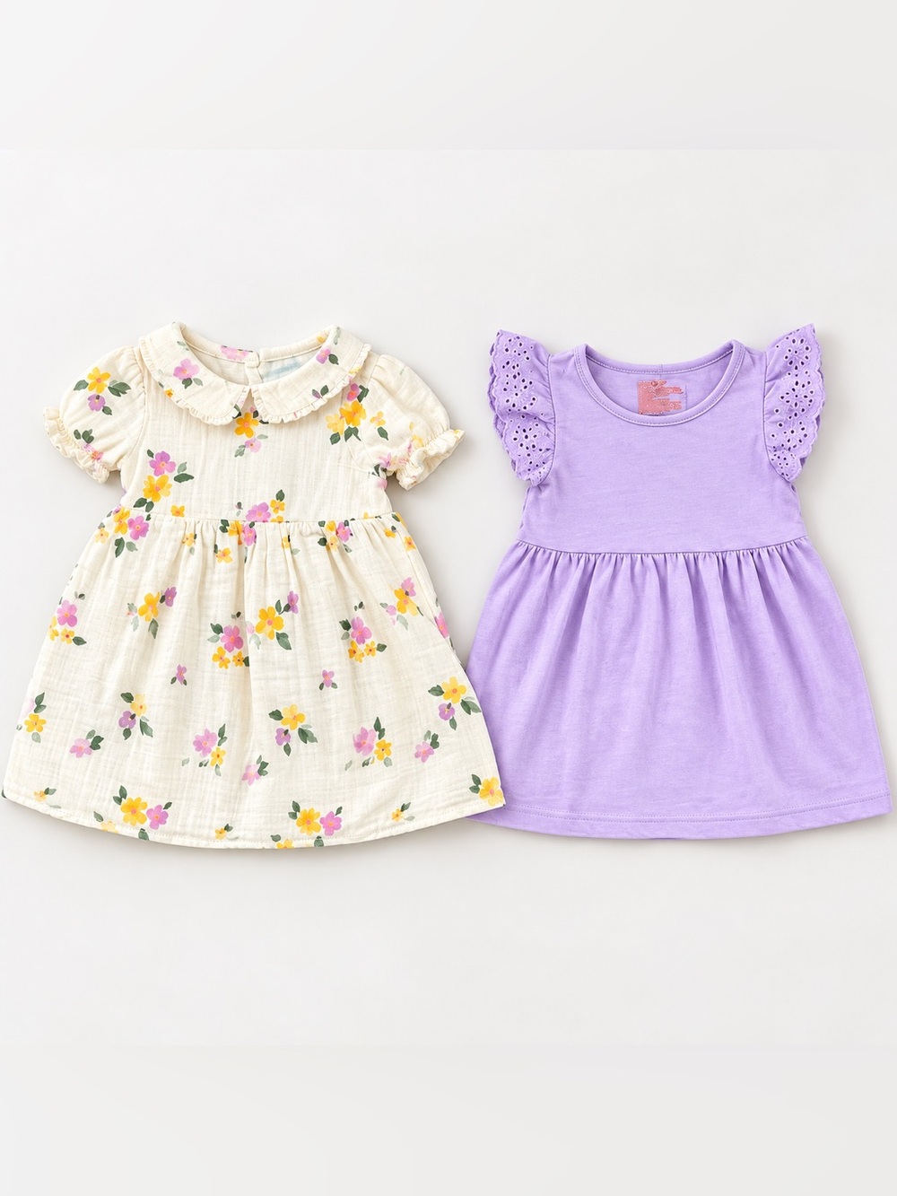 Cat & Jack 2T Dress Lot of 2 100% Cotton Floral & Lavender Eyelet Dresses